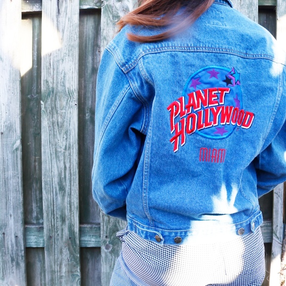 Vintage Jackets & Blazers - vintage 90s planet hollywood miami denim jacket